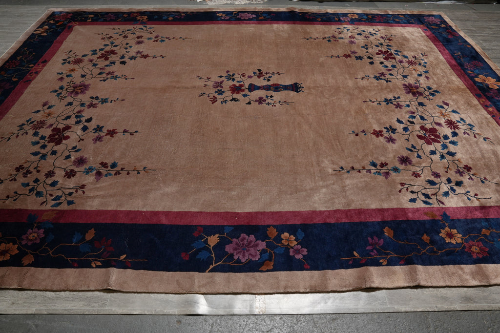 11.3 x 14.2 Art Deco Pattern Hand-Knotted Chinese Rug 1930's #F-6210