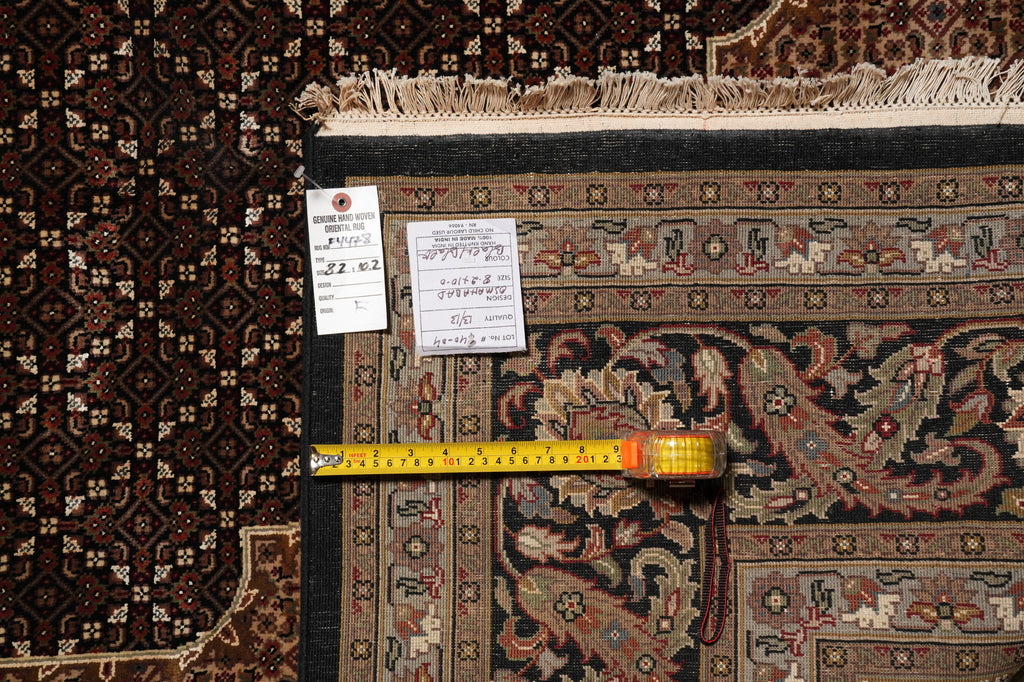 8.2 x 10.2 Earthy Black High Quality Wool and Silk Tabriz Mahi Handmade Carpet #F-4478