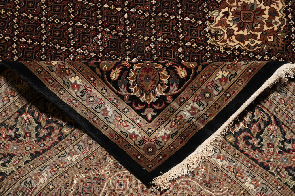 8.2 x 10.2 Earthy Black High Quality Wool and Silk Tabriz Mahi Handmade Carpet #F-4478