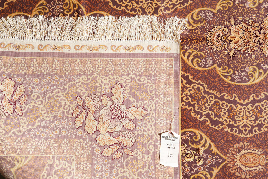 6 x 9 Hand-Knotted Bamboo Silk Carpet Rust Gold #PIX-55763