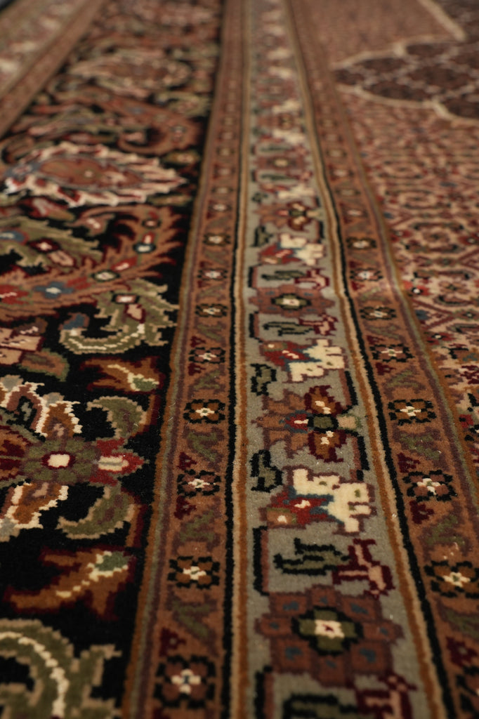 8.2 x 10.2 Earthy Black High Quality Wool and Silk Tabriz Mahi Handmade Carpet #F-4478