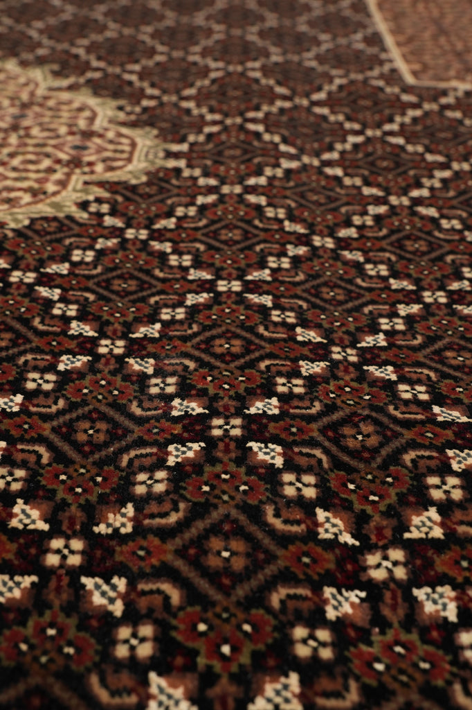 8.2 x 10.2 Earthy Black High Quality Wool and Silk Tabriz Mahi Handmade Carpet #F-4478