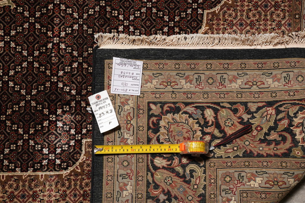 8.3 x 9.8 beautiful Quality Wool and Silk Handmade Area Rug Tabriz Mahi Black #F-4479