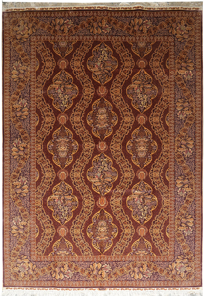 6 x 9 Hand-Knotted Bamboo Silk Carpet Rust Gold