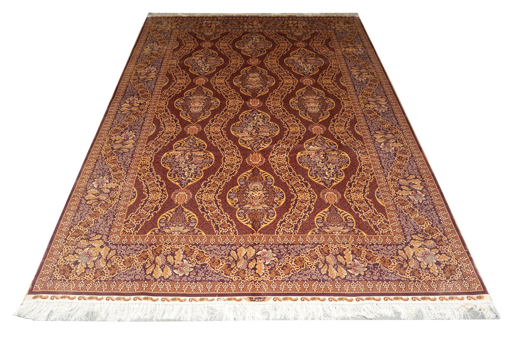 6 x 9 Hand-Knotted Bamboo Silk Carpet Rust Gold