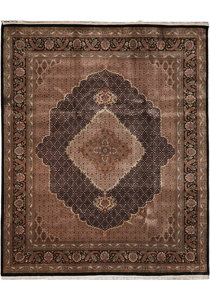 8.3 x 9.8 beautiful Quality Wool and Silk Handmade Area Rug Tabriz Mahi Black #F-4479