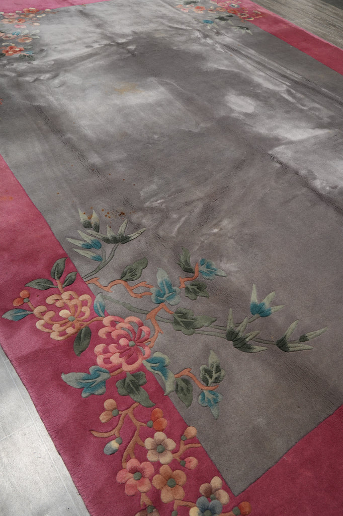 9 x 12.4 Chinese Art Deco Rug Gray #LA-52154