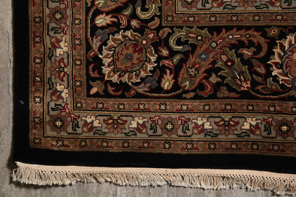 8.3 x 9.8 beautiful Quality Wool and Silk Handmade Area Rug Tabriz Mahi Black #F-4479