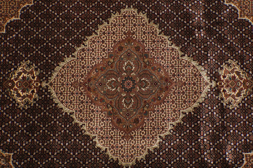 8.3 x 9.8 beautiful Quality Wool and Silk Handmade Area Rug Tabriz Mahi Black #F-4479