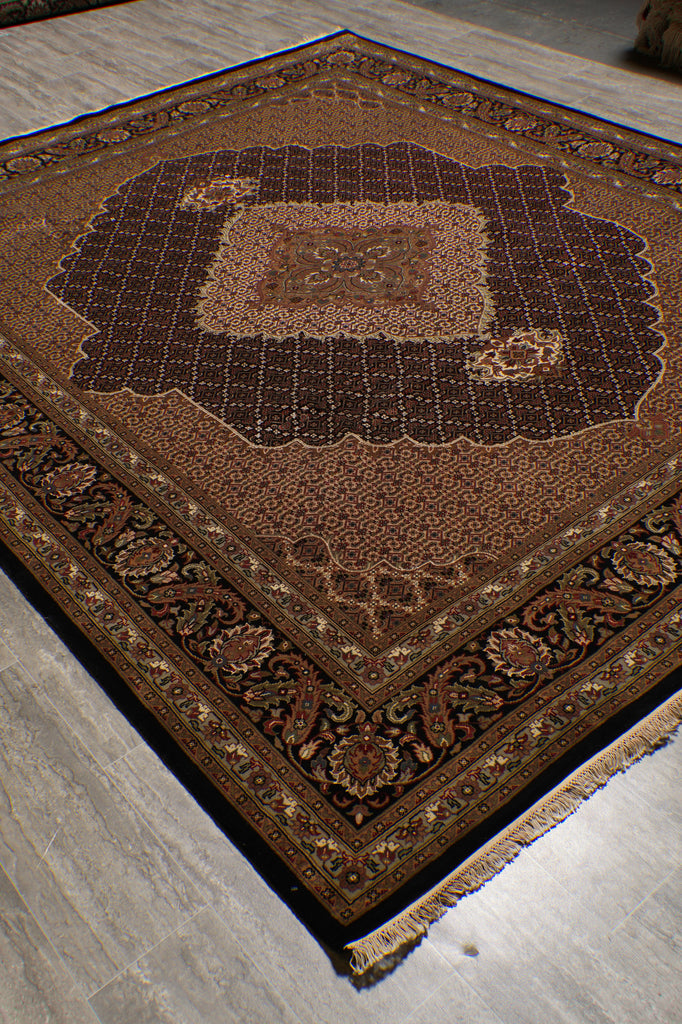 8.3 x 9.8 beautiful Quality Wool and Silk Handmade Area Rug Tabriz Mahi Black #F-4479