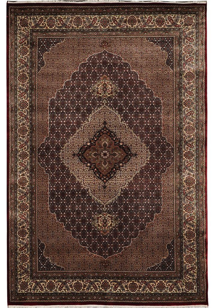 6.6 x 9.8 Quality Handmade Wool and Silk Tabriz Mahi Ruby Burgundy #F-4481