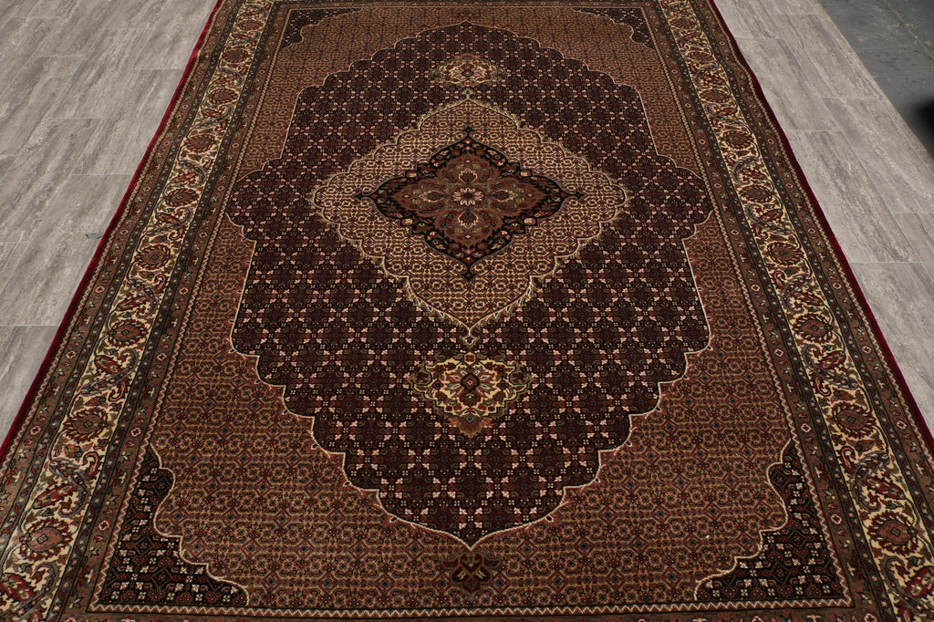 6.6 x 9.8 Quality Handmade Wool and Silk Tabriz Mahi Ruby Burgundy #F-4481