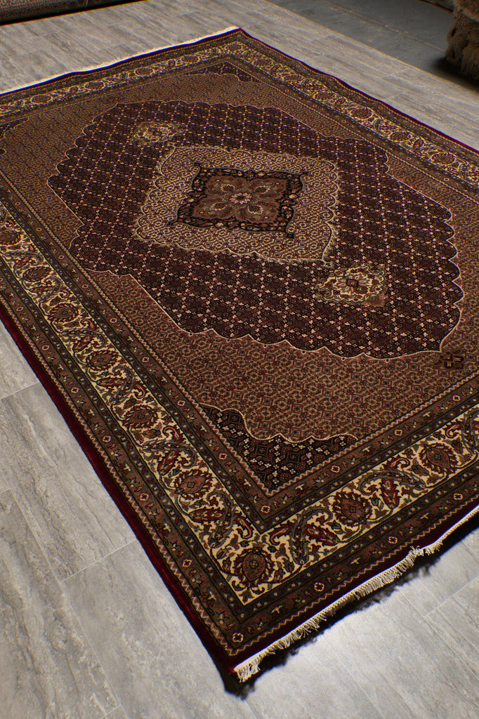 6.6 x 9.8 Quality Handmade Wool and Silk Tabriz Mahi Ruby Burgundy #F-4481