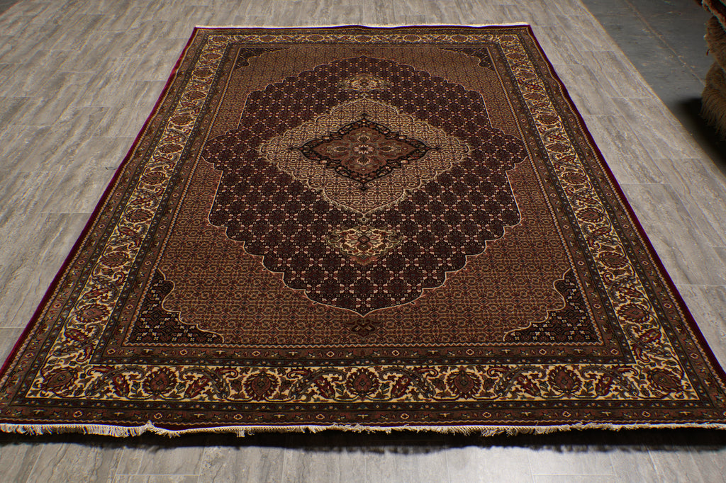 6.6 x 9.8 Quality Handmade Wool and Silk Tabriz Mahi Ruby Burgundy #F-4481