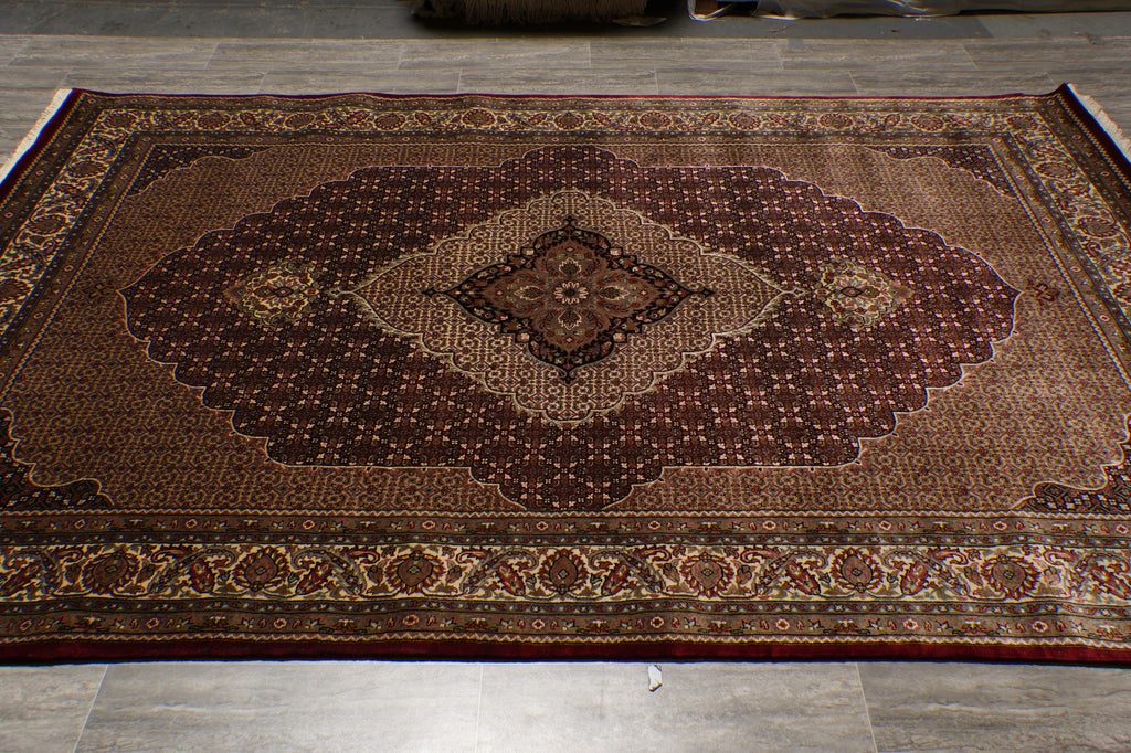 6.6 x 9.8 Quality Handmade Wool and Silk Tabriz Mahi Ruby Burgundy #F-4481