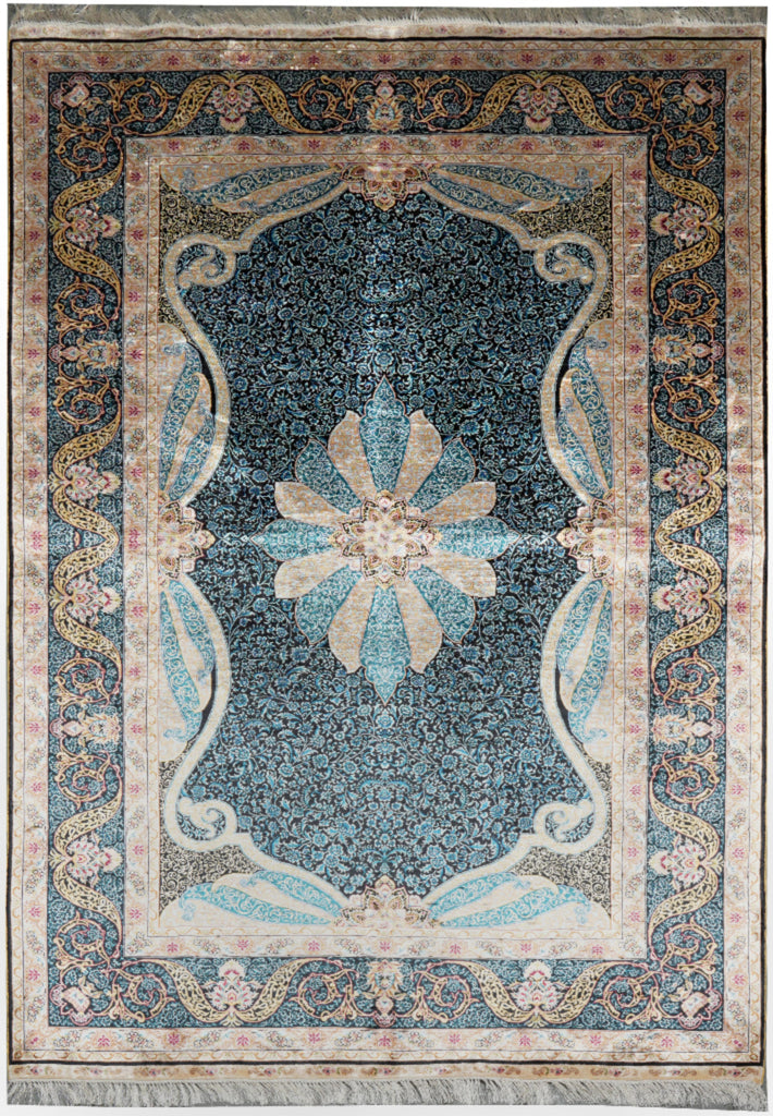 5 x 8 Silk Handmade Rug Hareke Pattern #PIX-58752
