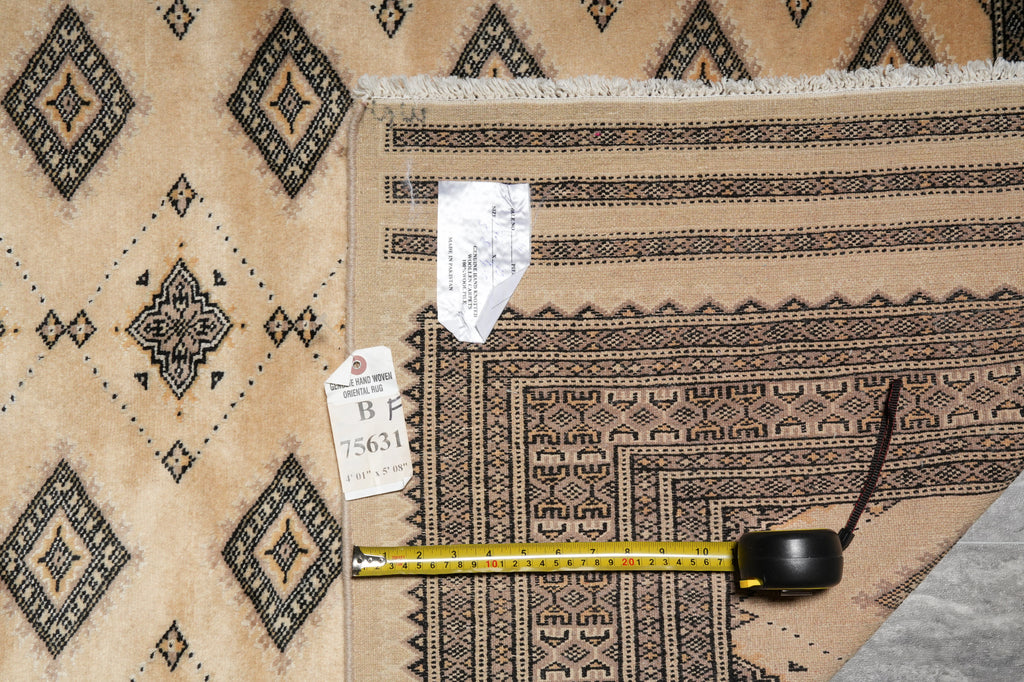 4 x 5.8 Hand-Knotted Bokhara Jaldar Rug Geometric Diamond Pattern  #B-75631