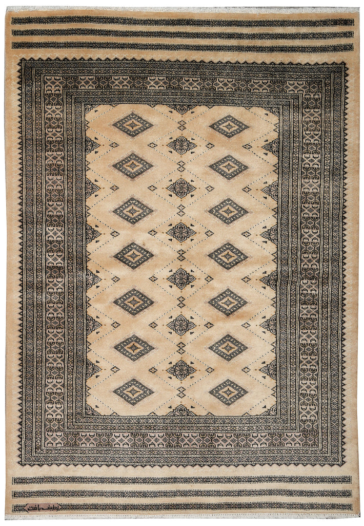 4 x 5.8 Hand-Knotted Bokhara Jaldar Rug Geometric Diamond Pattern  #B-75631