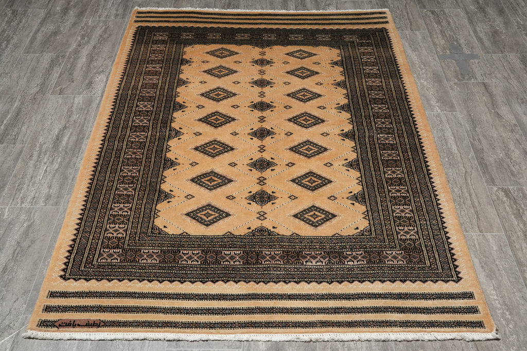 4 x 5.8 Hand-Knotted Bokhara Jaldar Rug Geometric Diamond Pattern  #B-75631