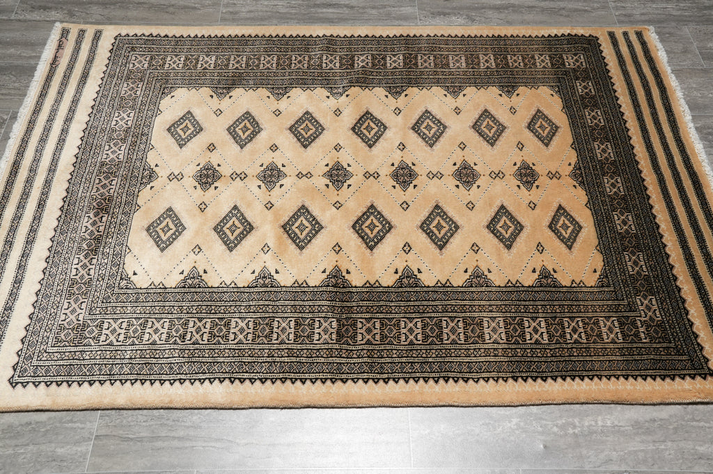 4 x 5.8 Hand-Knotted Bokhara Jaldar Rug Geometric Diamond Pattern  #B-75631