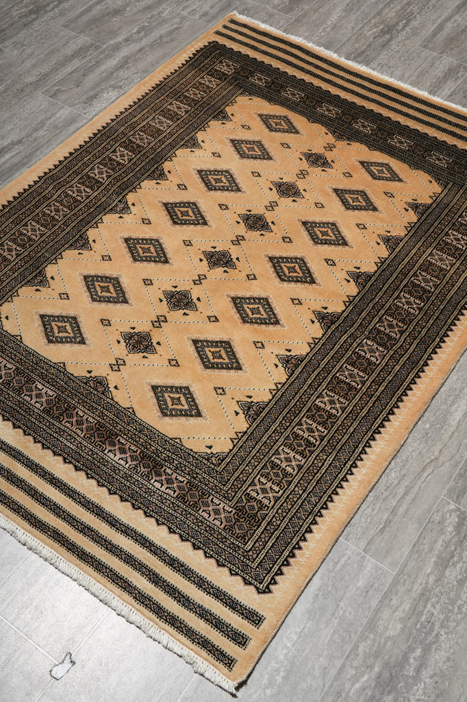 4 x 5.8 Hand-Knotted Bokhara Jaldar Rug Geometric Diamond Pattern  #B-75631