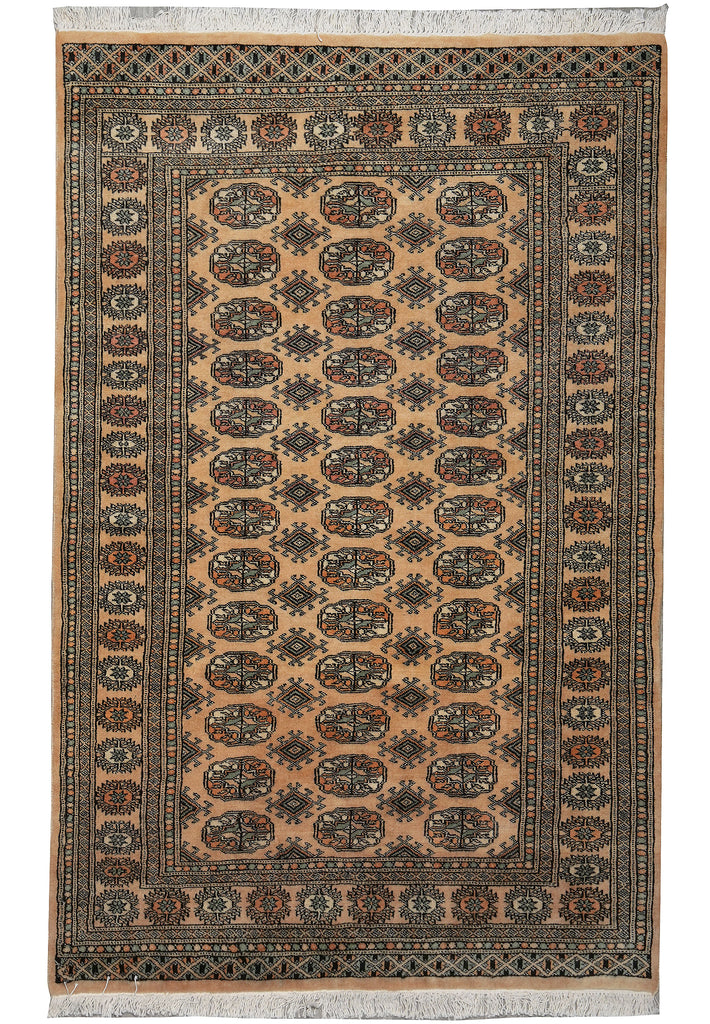 4 x 6 Hand-Knotted Beige Bokhara Rug #F-3125