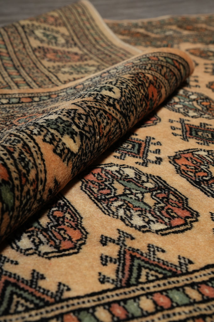 4 x 6 Hand-Knotted Beige Bokhara Rug #F-3125