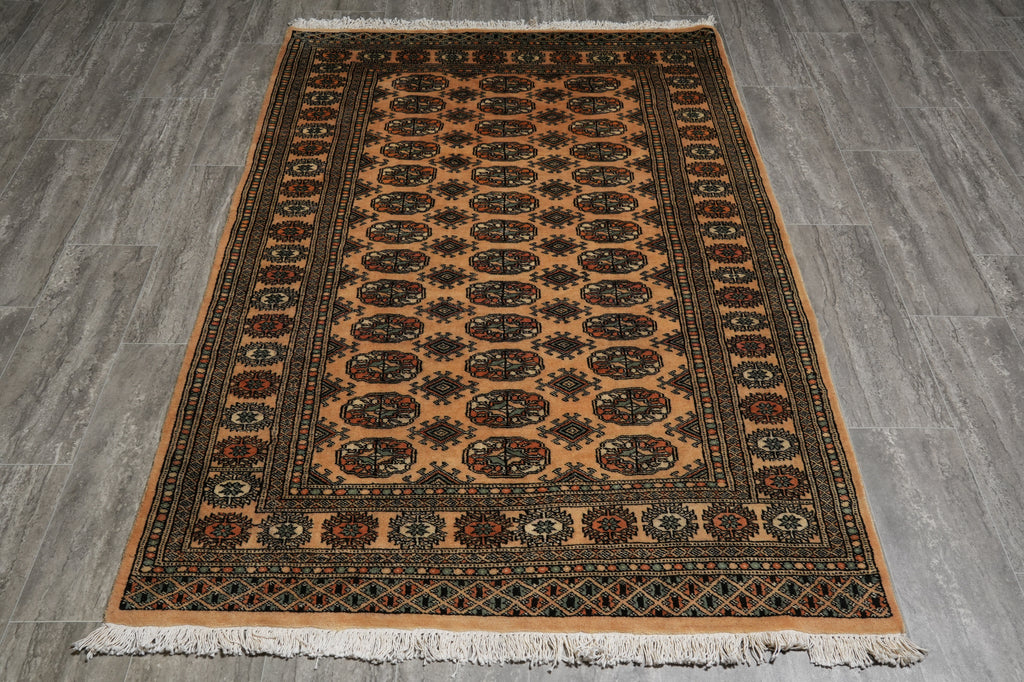 4 x 6 Hand-Knotted Beige Bokhara Rug #F-3125