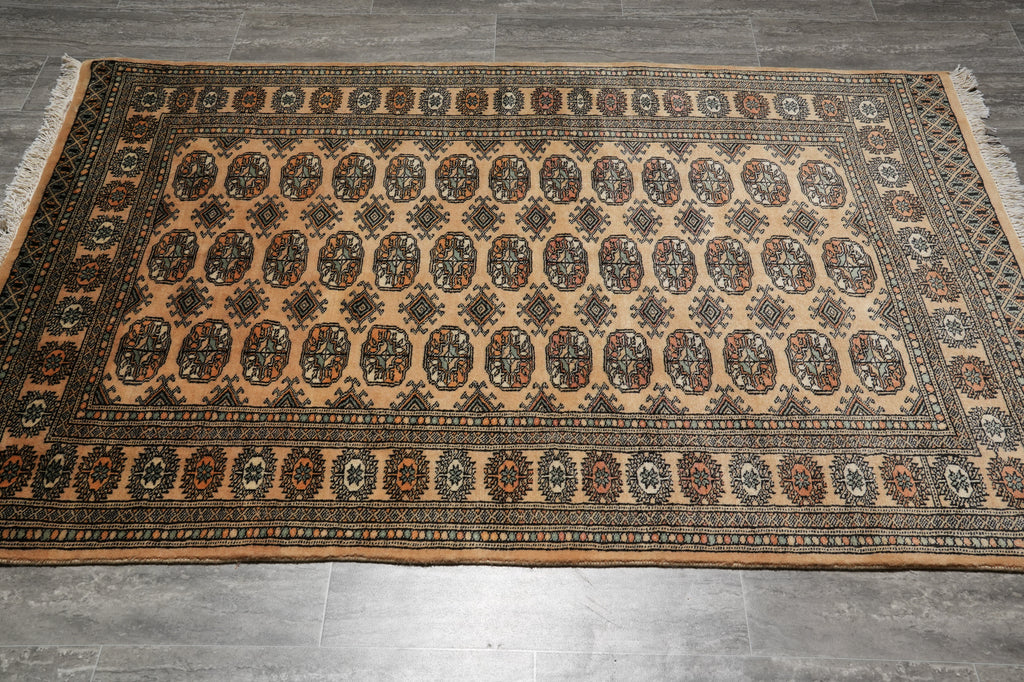 4 x 6 Hand-Knotted Beige Bokhara Rug #F-3125