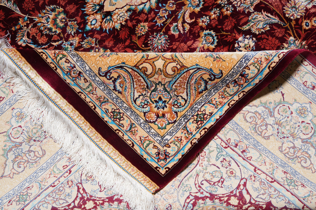 6.6 x 10 Burgundy Bamboo Silk Turkish Rug Elegant - view 12