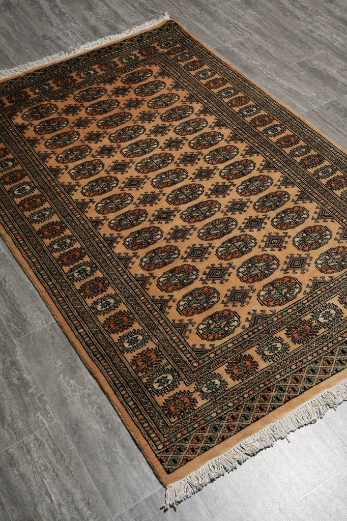 4 x 6 Hand-Knotted Beige Bokhara Rug #F-3125