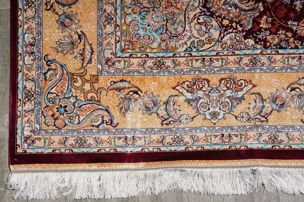 6.6 x 10 Burgundy Bamboo Silk Turkish Rug Elegant - view 14