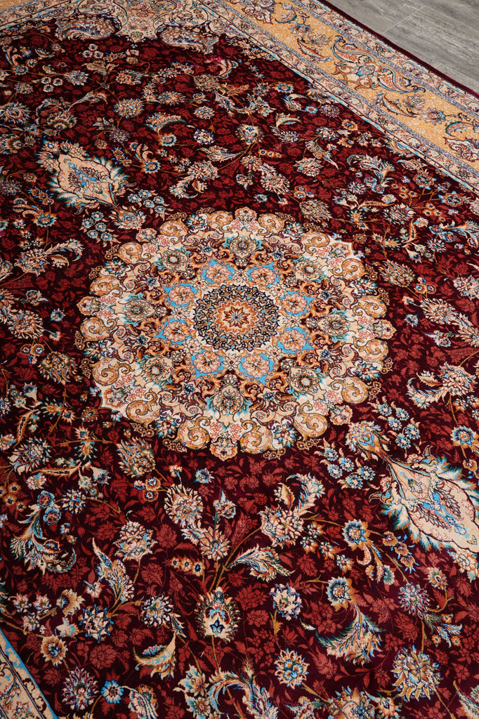 6.6 x 10 Burgundy Bamboo Silk Turkish Rug Elegant - view 7