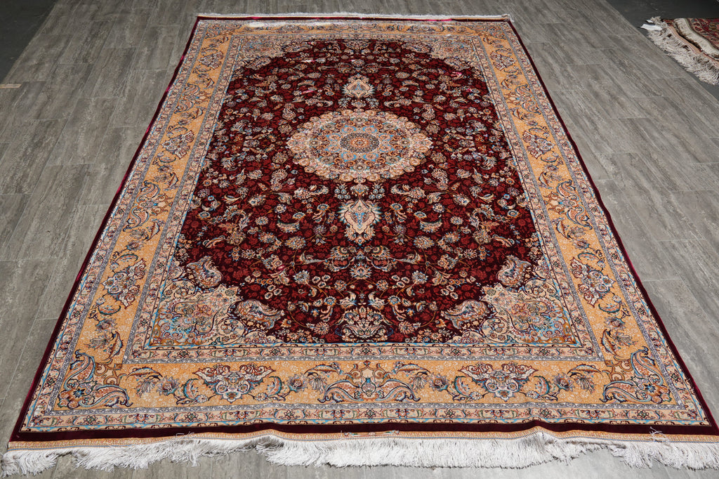 6.6 x 10 Burgundy Bamboo Silk Turkish Rug Elegant - view 3