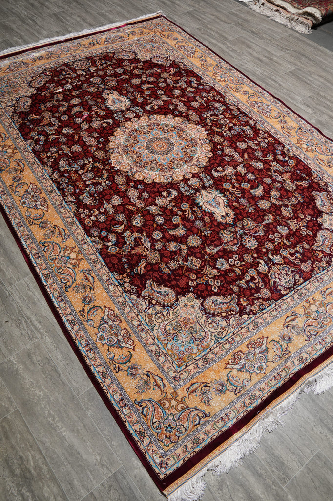 6.6 x 10 Burgundy Bamboo Silk Turkish Rug Elegant - view 5