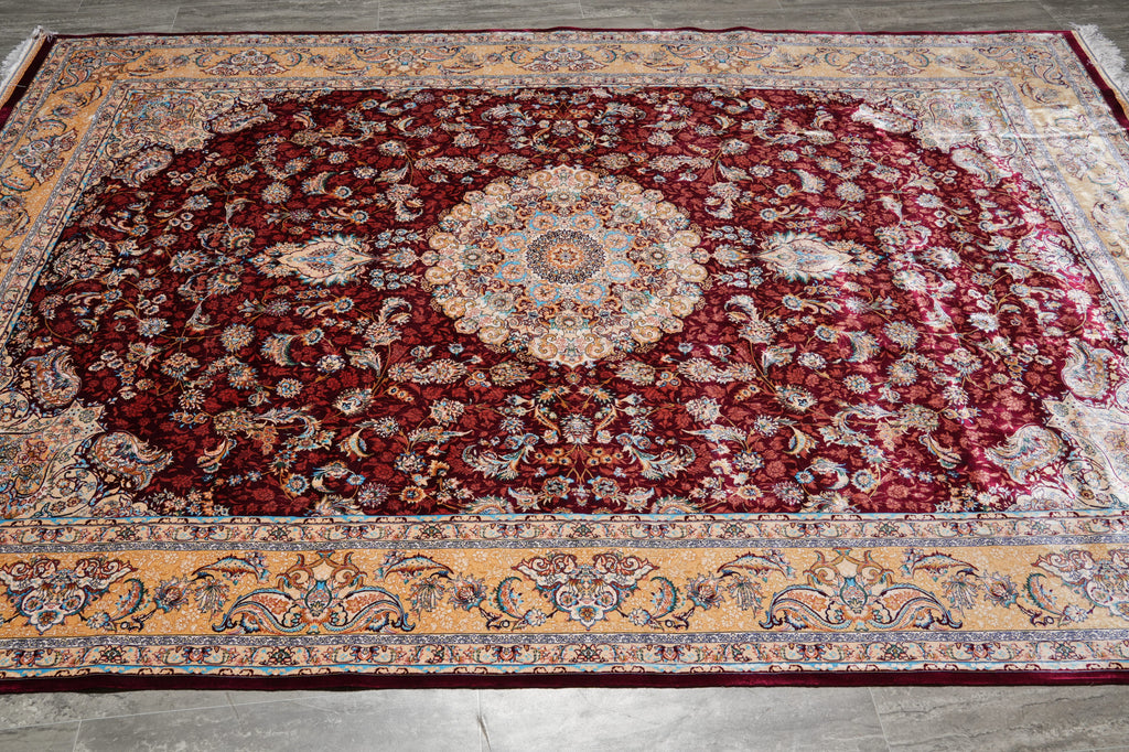6.6 x 10 Burgundy Bamboo Silk Turkish Rug Elegant - view 4