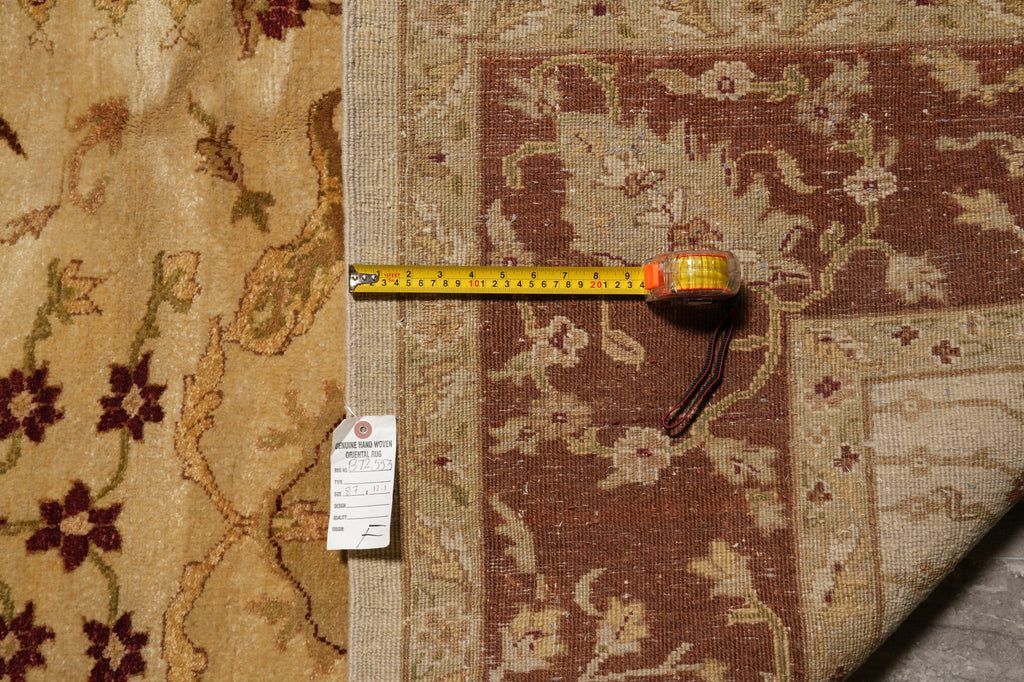8.7 x 12.1 Beige Gold Rust Chobi Peshawar Handmade Rug #B-72553