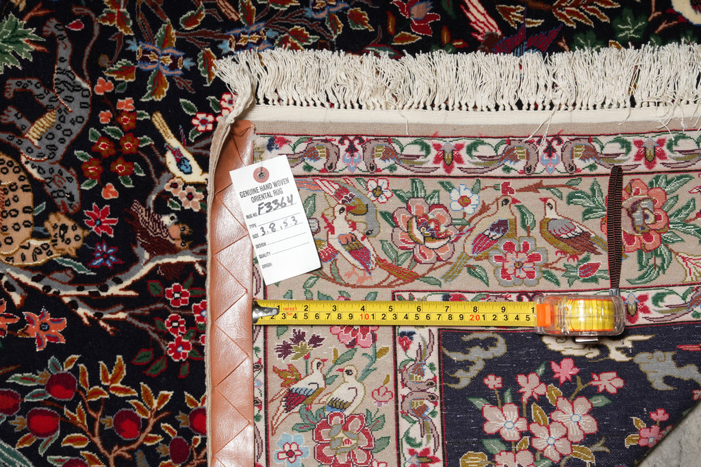 3.8 x 5.3 Signed Fine Persian Esfahan Rug Wool and Silk on Silk 500 KPSI Paradise Animals #F-3364