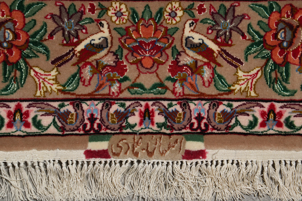 3.8 x 5.3 Signed Fine Persian Esfahan Rug Wool and Silk on Silk 500 KPSI Paradise Animals #F-3364