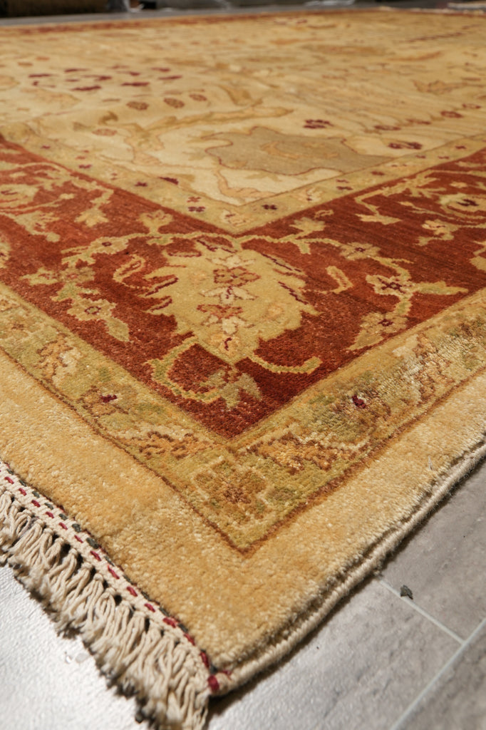 8.7 x 12.1 Beige Gold Rust Chobi Peshawar Handmade Rug #B-72553