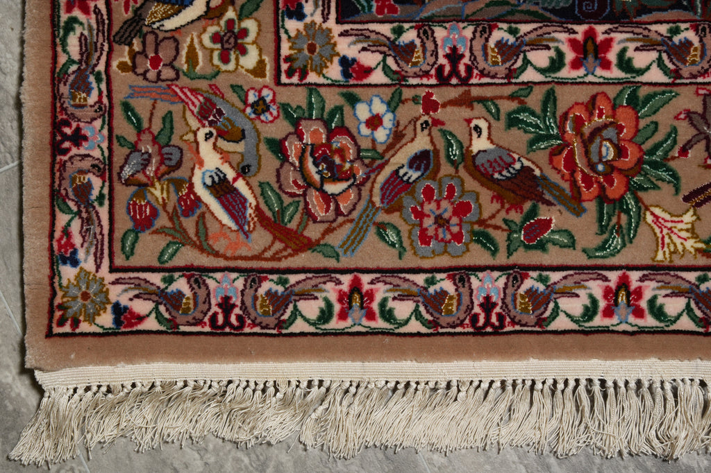 3.8 x 5.3 Signed Fine Persian Esfahan Rug Wool and Silk on Silk 500 KPSI Paradise Animals #F-3364