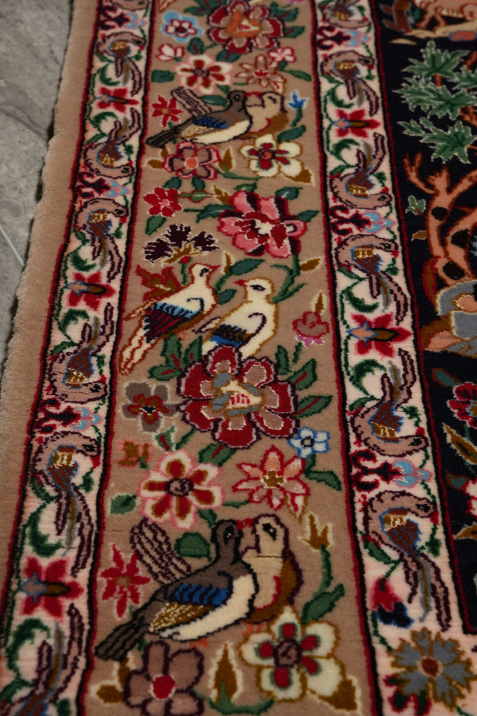 3.8 x 5.3 Signed Fine Persian Esfahan Rug Wool and Silk on Silk 500 KPSI Paradise Animals #F-3364