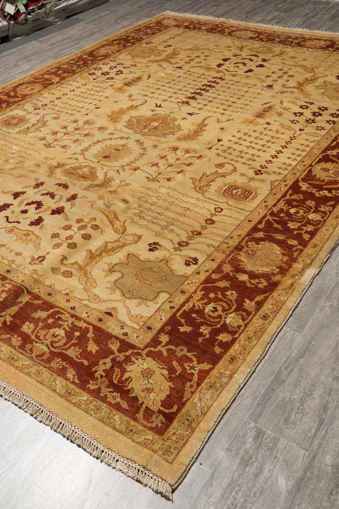 8.7 x 12.1 Beige Gold Rust Chobi Peshawar Handmade Rug #B-72553
