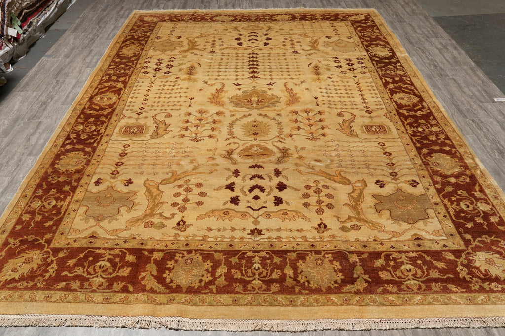 8.7 x 12.1 Beige Gold Rust Chobi Peshawar Handmade Rug #B-72553