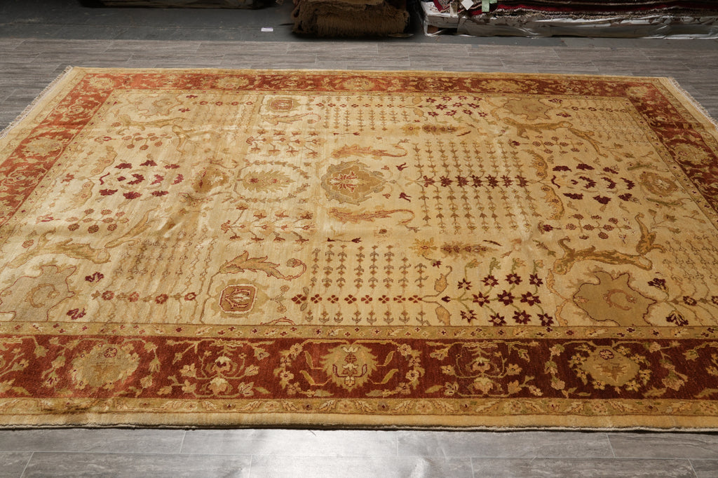 8.7 x 12.1 Beige Gold Rust Chobi Peshawar Handmade Rug #B-72553