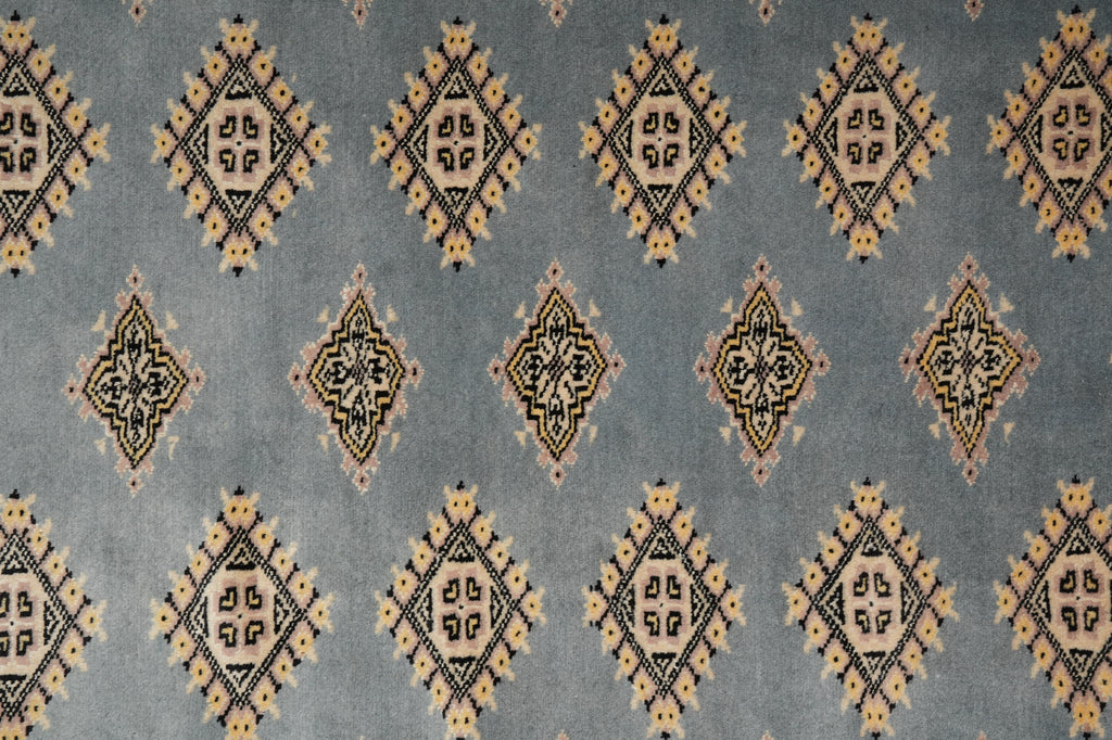 4 x 6 Hand-Knotted Jaldar Diamond Bokhara Rug Light Gray Blue #PIX-25472