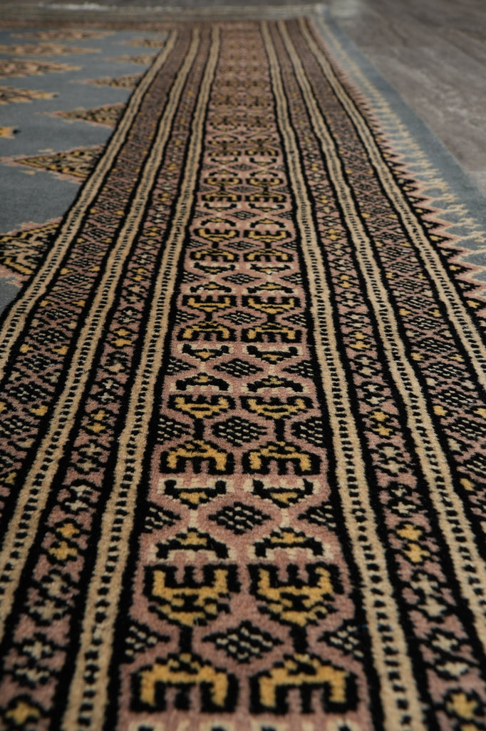 4 x 6 Hand-Knotted Jaldar Diamond Bokhara Rug Light Gray Blue #PIX-25472