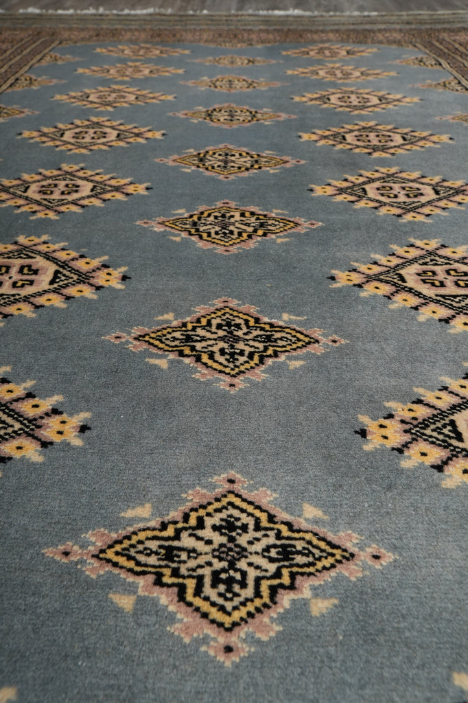 4 x 6 Hand-Knotted Jaldar Diamond Bokhara Rug Light Gray Blue #PIX-25472