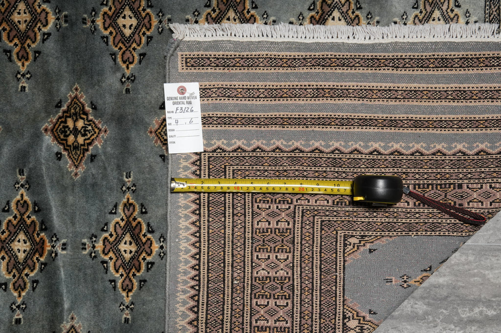 4 x 6 Slate Blue Hand-Knotted Jaldar Bokhara Rug #F-3126
