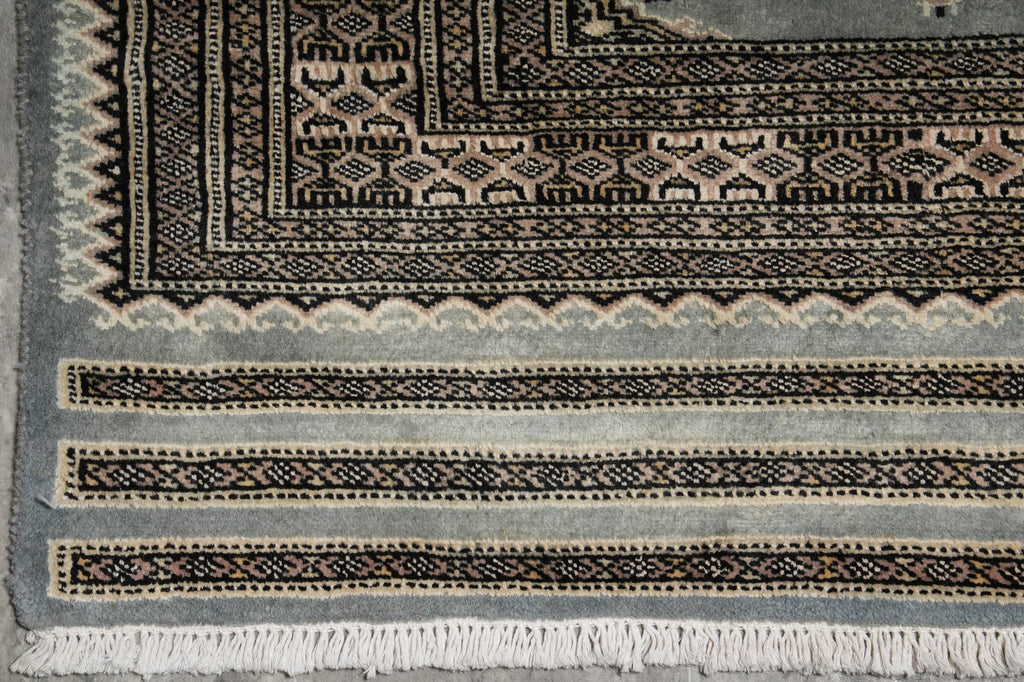 4 x 6 Slate Blue Hand-Knotted Jaldar Bokhara Rug #F-3126